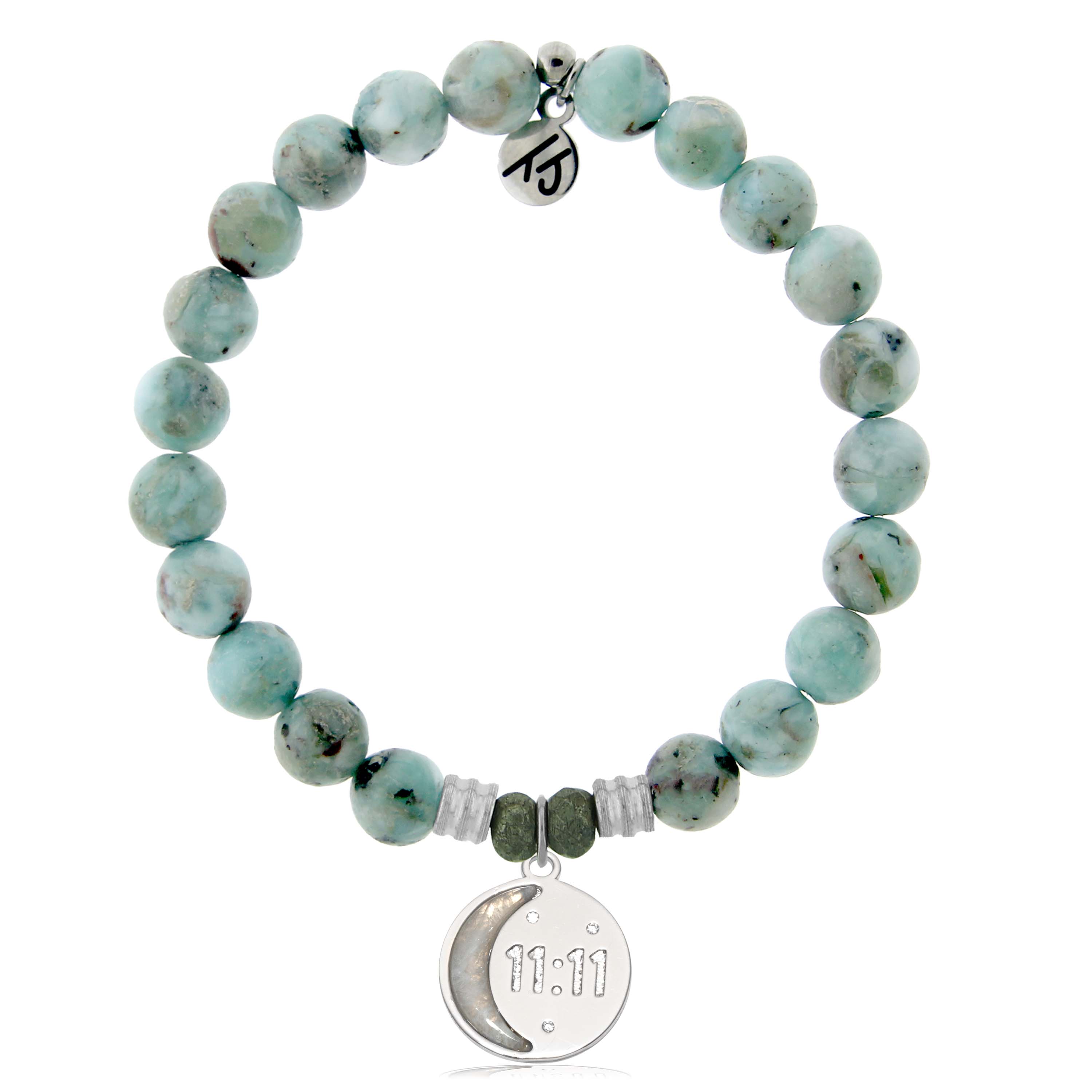 Larimar Gemstone Bracelet with 11:11 Sterling Silver Charm