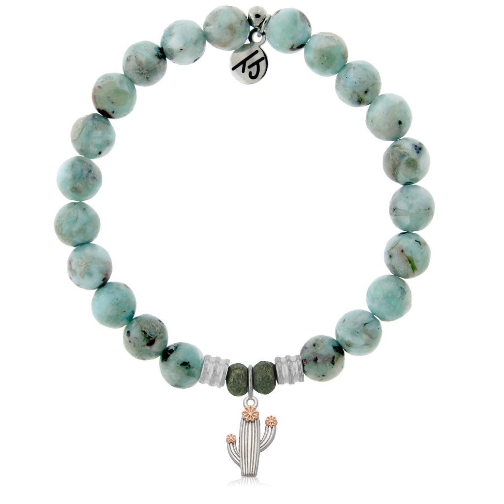 Larimar Gemstone Bracelet with Cactus Cutout Sterling Silver Charm