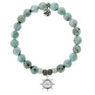 Larimar Gemstone Bracelet with Captain Wheel Sterling Silver Charm
