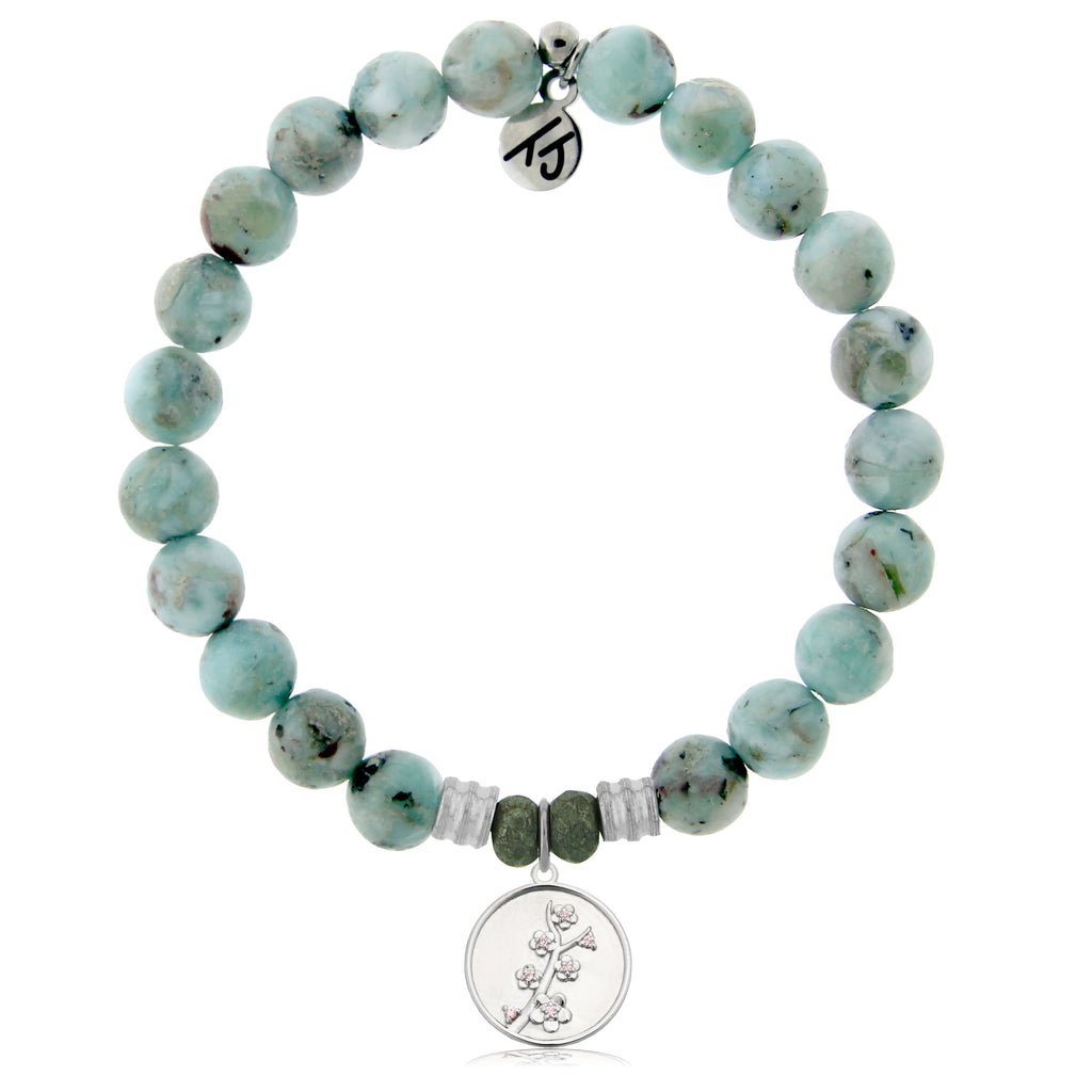 Larimar Gemstone Bracelet with Cherry Blossom Sterling Silver Charm