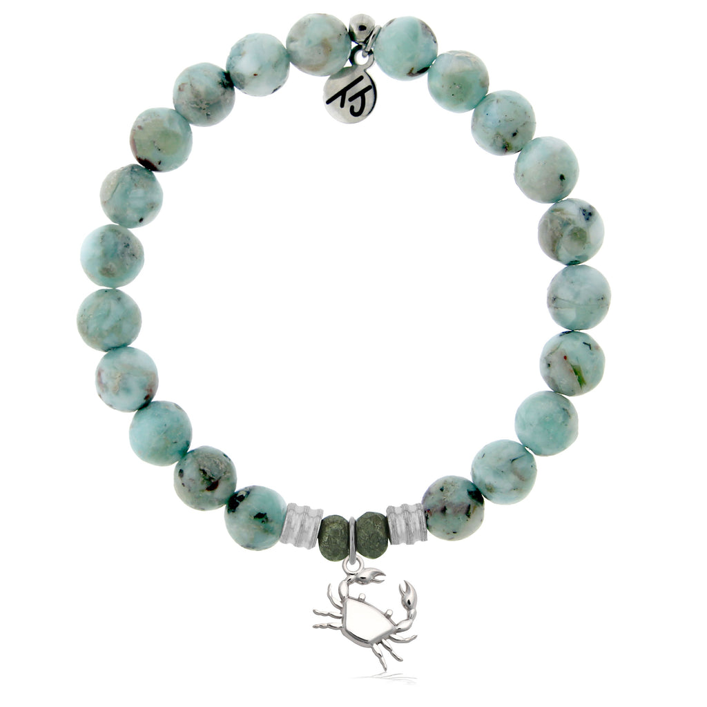 Larimar Gemstone Bracelet with Crab Sterling Silver Charm