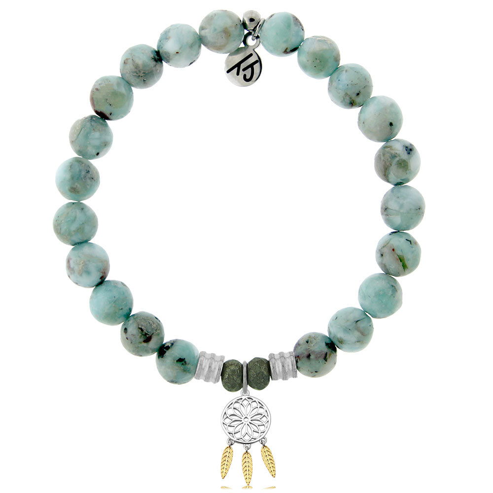 Larimar Gemstone Bracelet with Dream Catcher Sterling Silver Charm