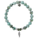 Larimar Gemstone Bracelet with Feather Sterling Silver Charm