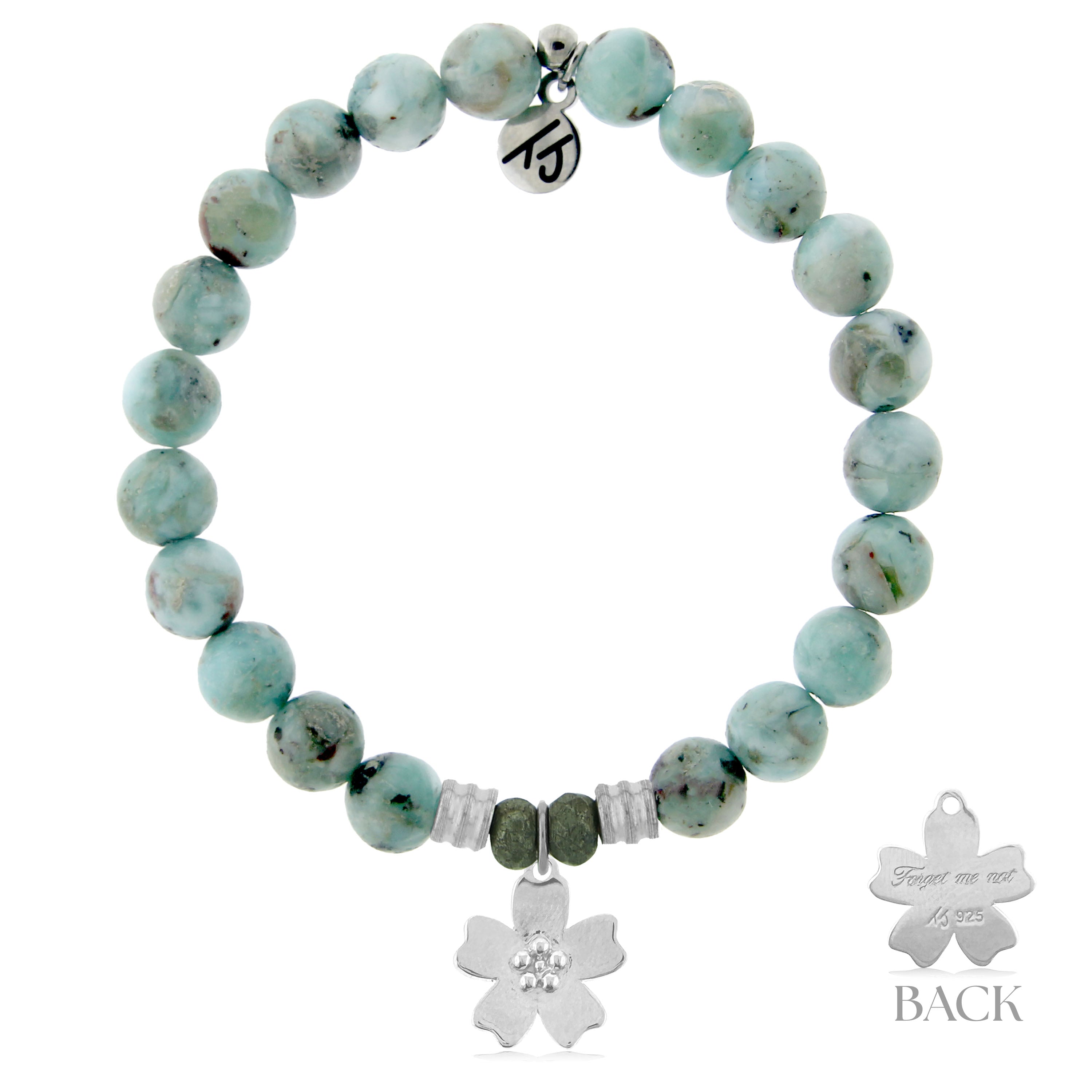 Larimar Gemstone Bracelet with Forget Me Not Sterling Silver Charm