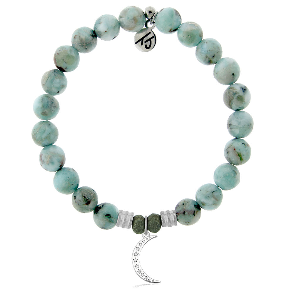 Larimar Gemstone Bracelet with Friendship Moon Sterling Silver