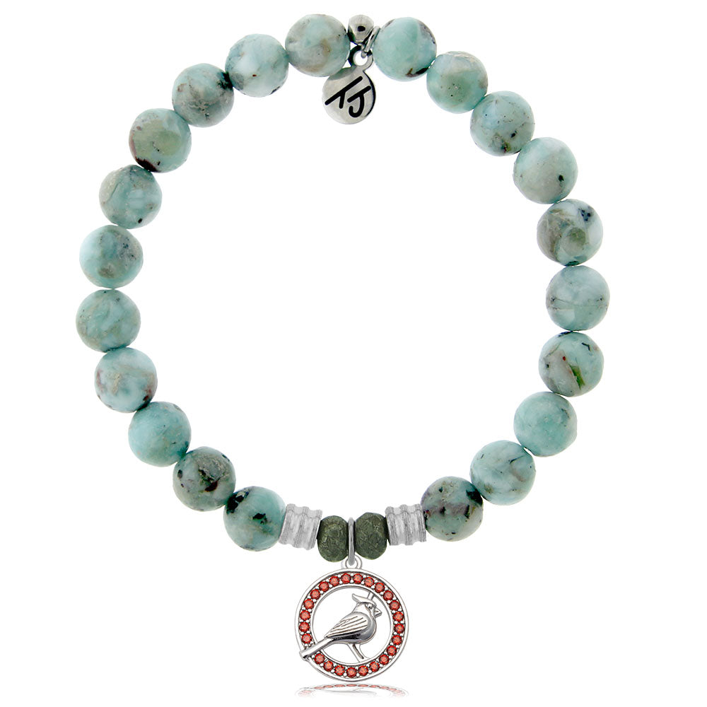 Larimar Gemstone Bracelet with Garnet Cardinal CZ Sterling Silver Charm