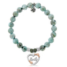 Larimar Gemstone Bracelet with Heart Family Sterling Silver Charm