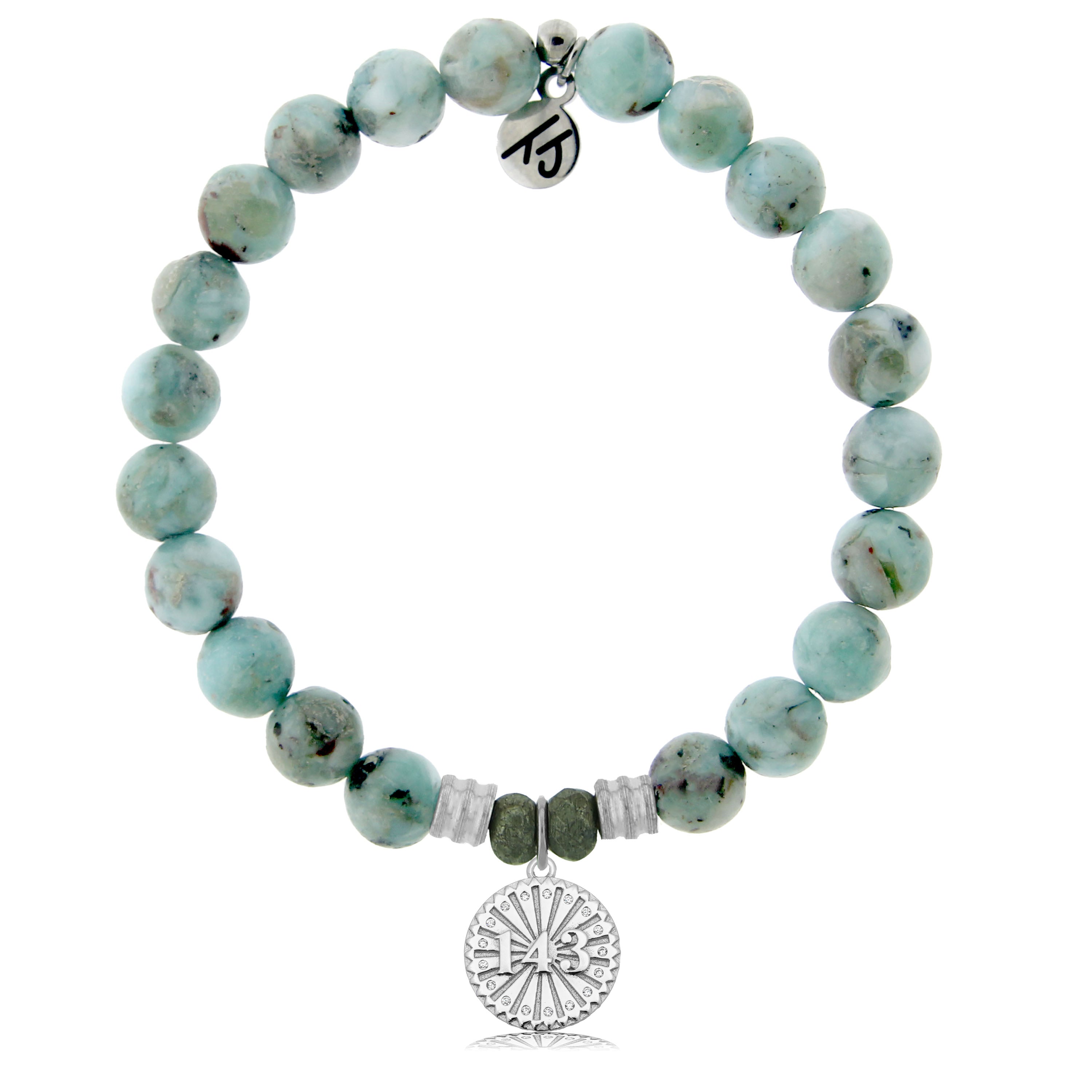 Larimar Gemstone Bracelet with I Love You Sterling Silver Charm