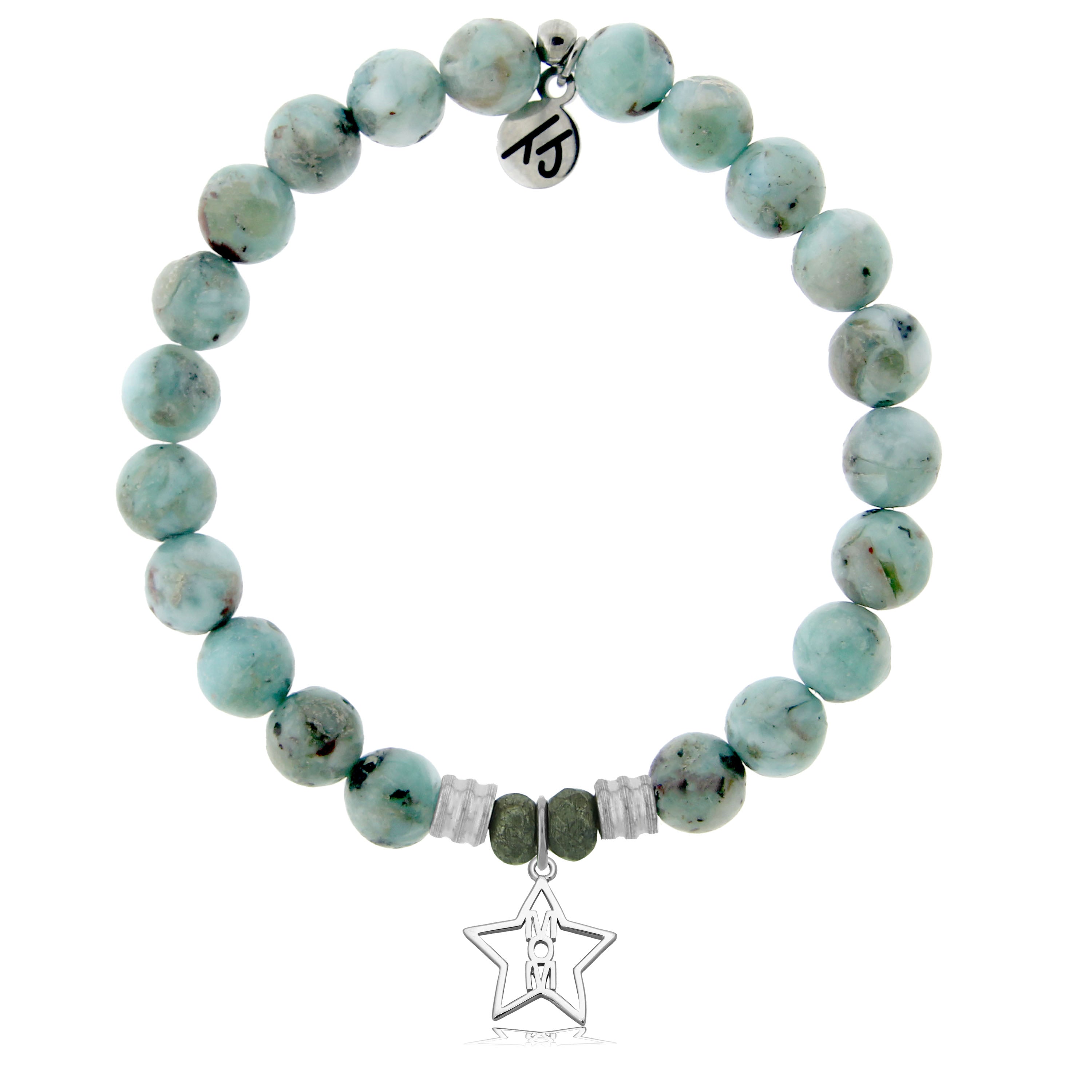 Larimar Gemstone Bracelet with Mom Star Sterling Silver Charm