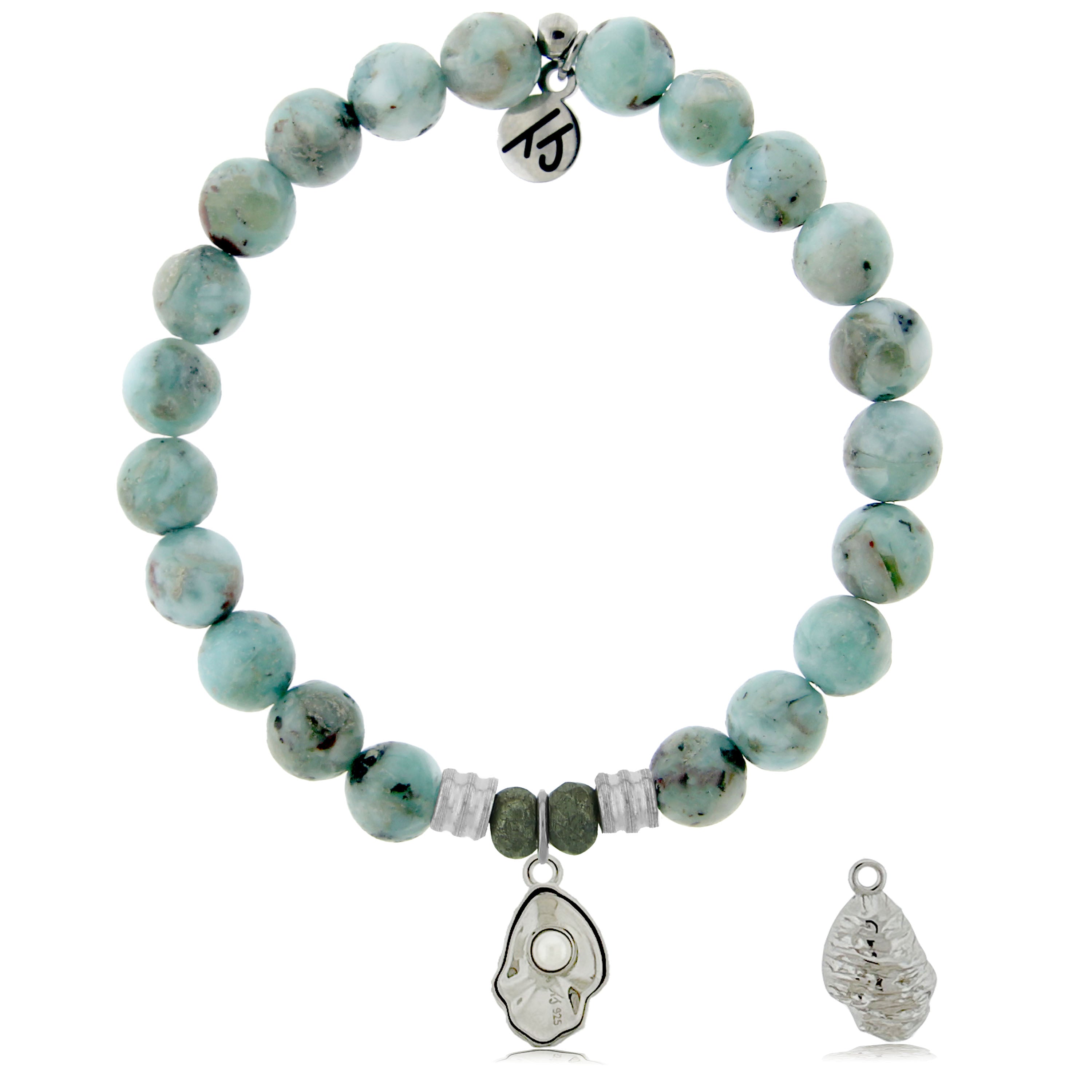 Larimar Gemstone Bracelet with Oyster Sterling Silver Charm