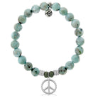 Larimar Gemstone Bracelet with Peace CZ Sterling Silver Charm