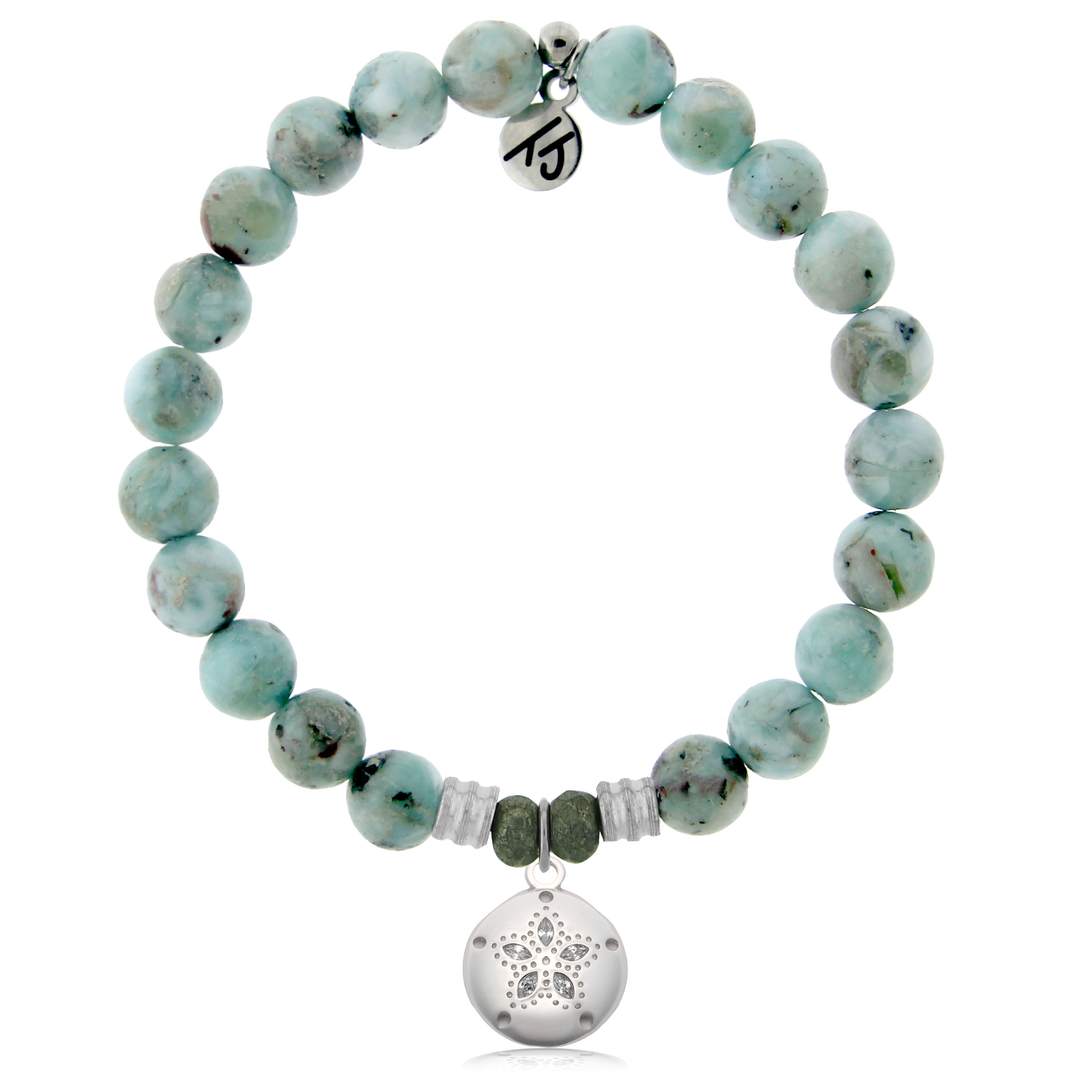 Larimar Gemstone Bracelet with Sand Dollar CZ Sterling Silver Charm