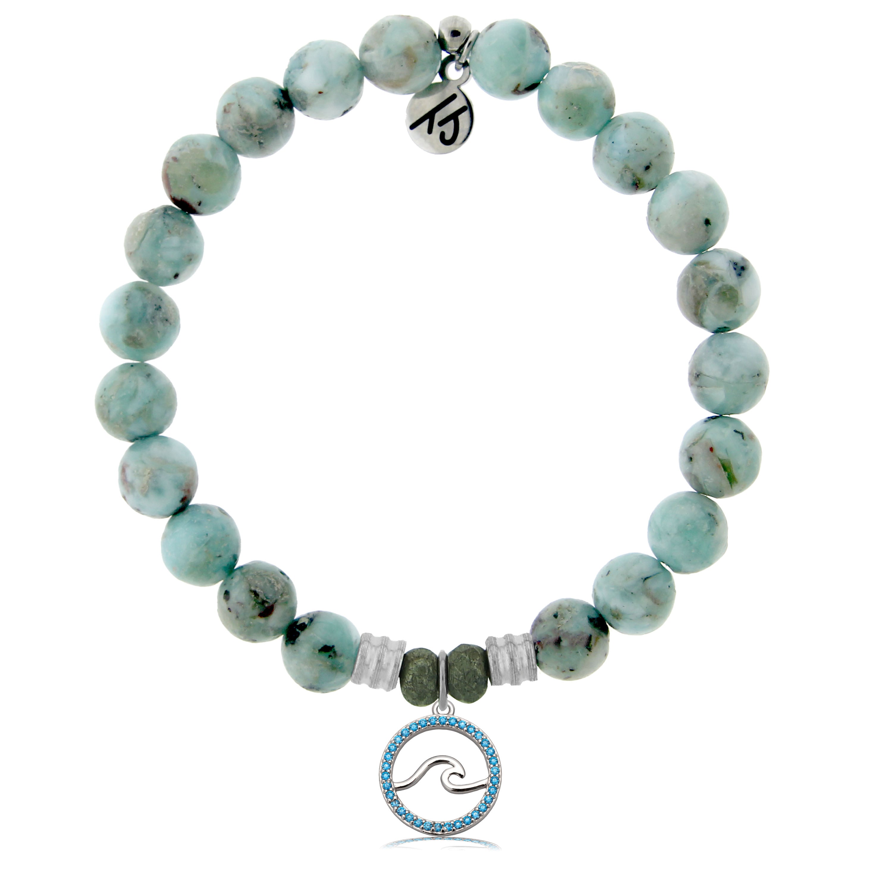 Larimar Gemstone Bracelet with Serenity Wave Sterling Silver Charm