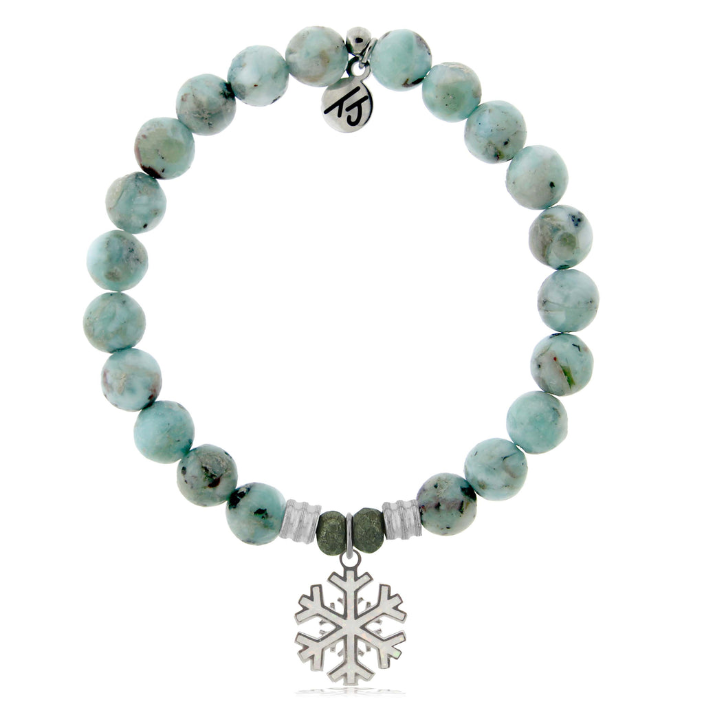 Larimar Gemstone Bracelet with Snowflake Opal Sterling Silver Charm