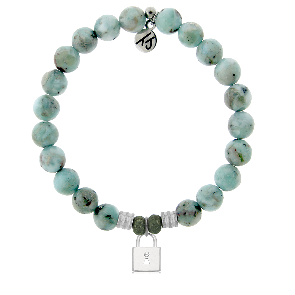 Larimar Gemstone Bracelet with Unbreakable Friendship Sterling Silver Charm