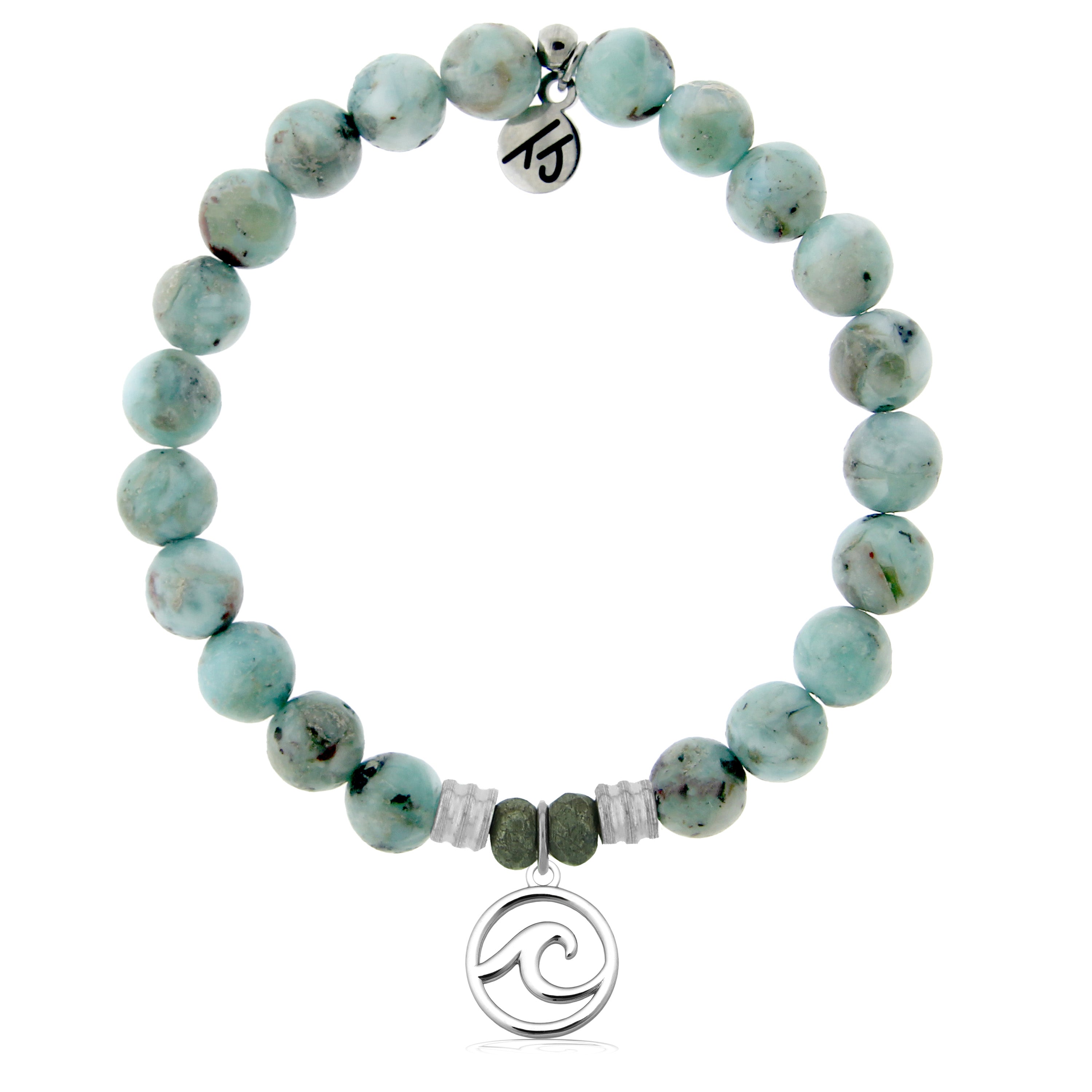 Larimar Gemstone Bracelet with Wave Cutout Sterling Silver Charm
