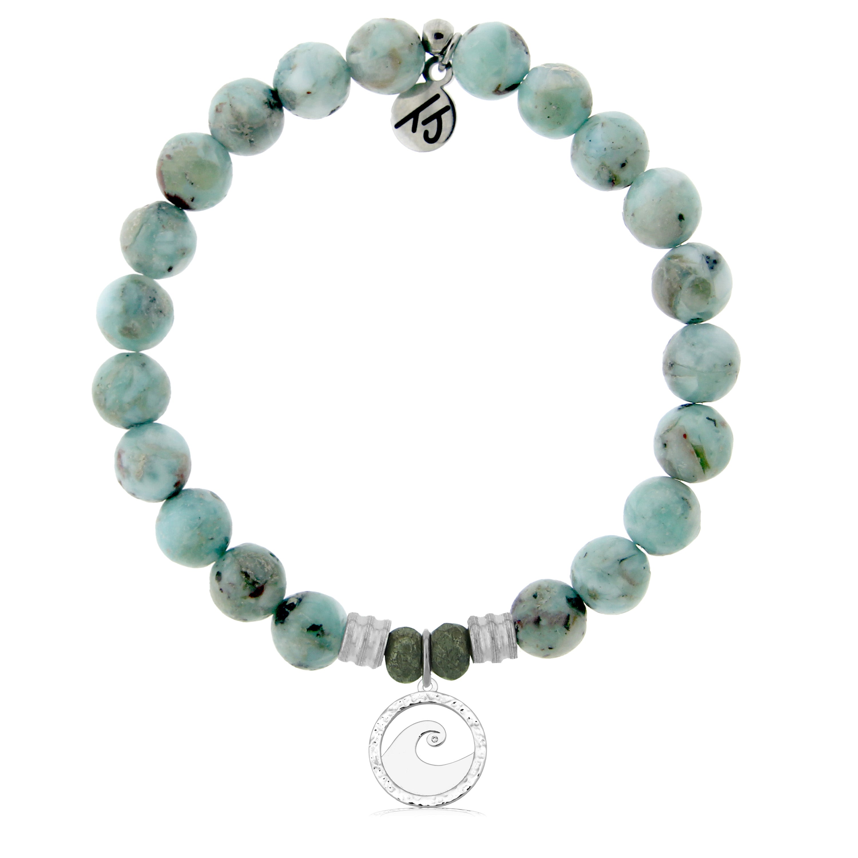 Larimar Gemstone Bracelet with Waves of Strength Sterling Silver Charm