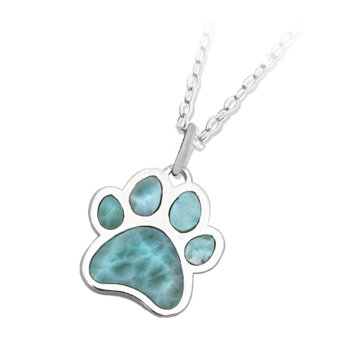 Larimar Paw Sterling Silver Charm Necklace