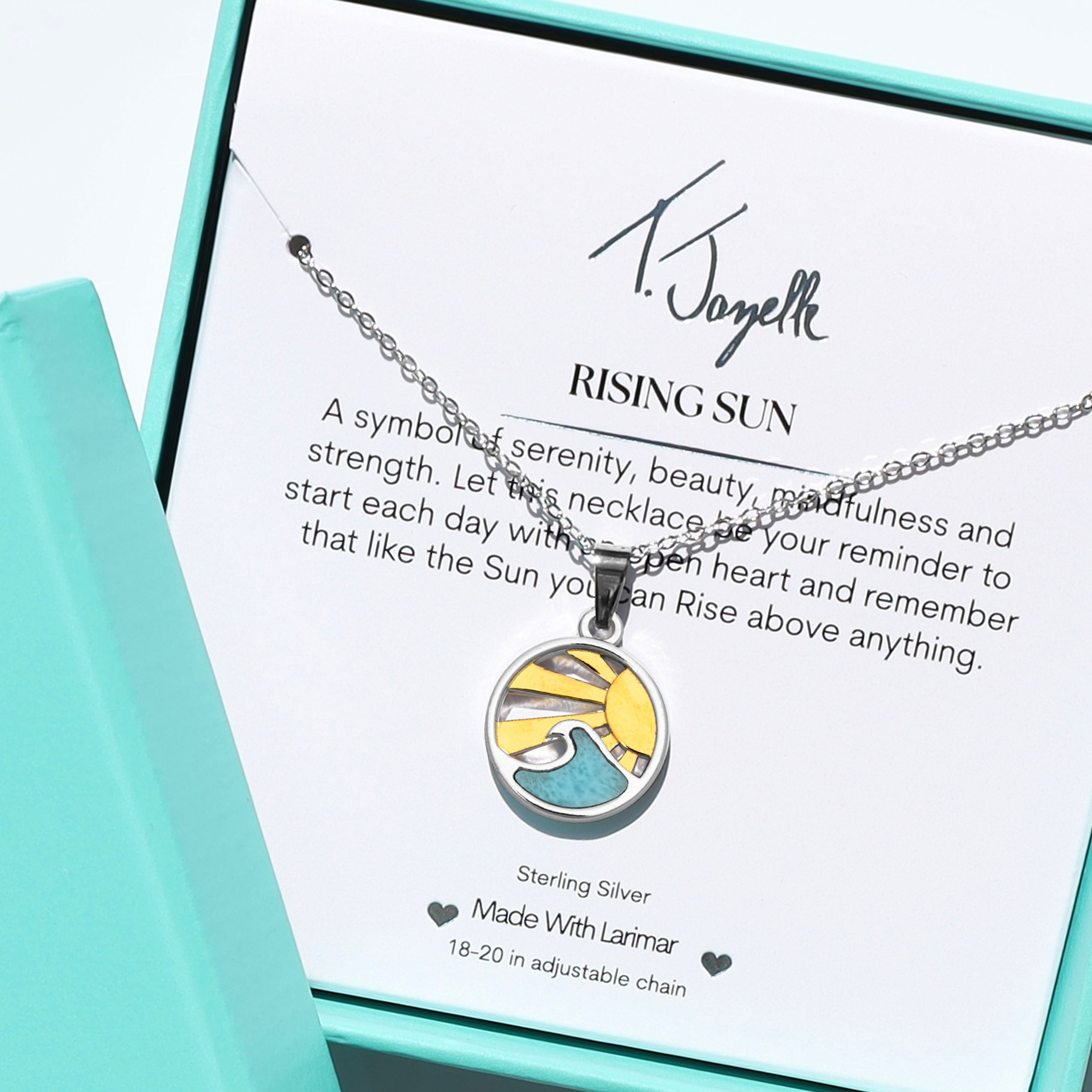 Larimar Rising Sun Sterling Silver Charm Necklace