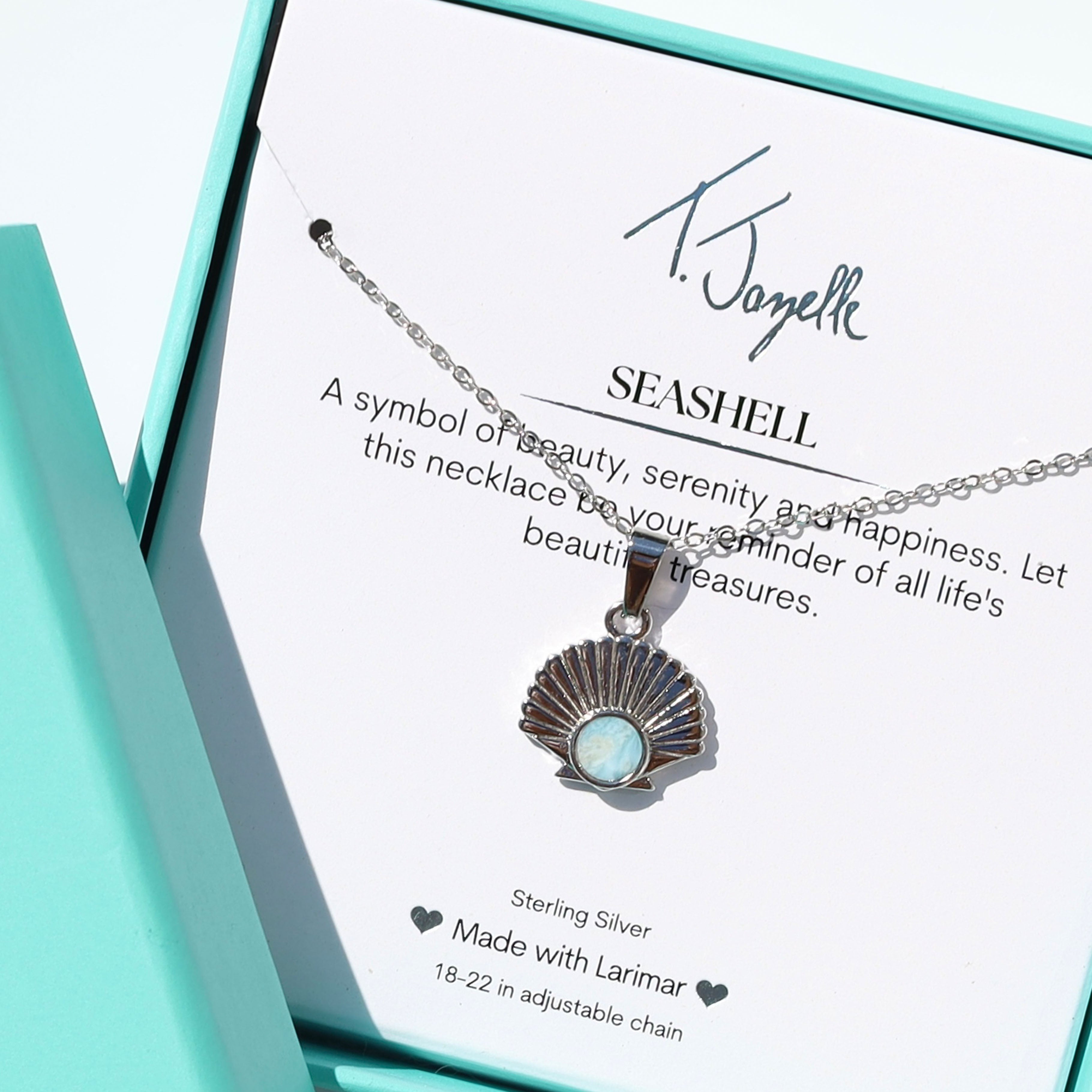 Larimar Seashell Sterling Silver Charm Necklace