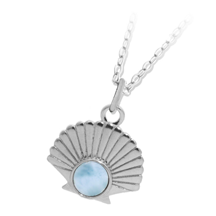 Larimar Seashell Sterling Silver Charm Necklace
