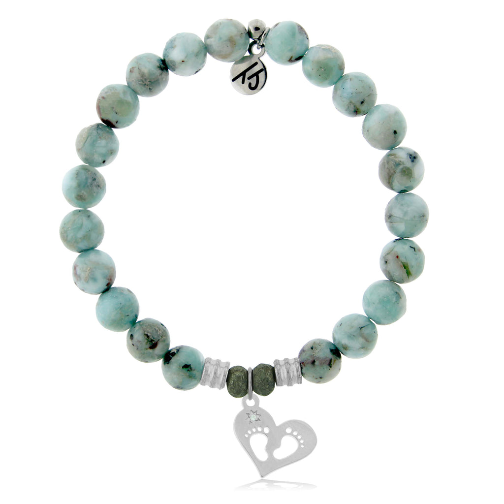 Larimar Stone Bracelet with Baby Feet Sterling Silver Charm