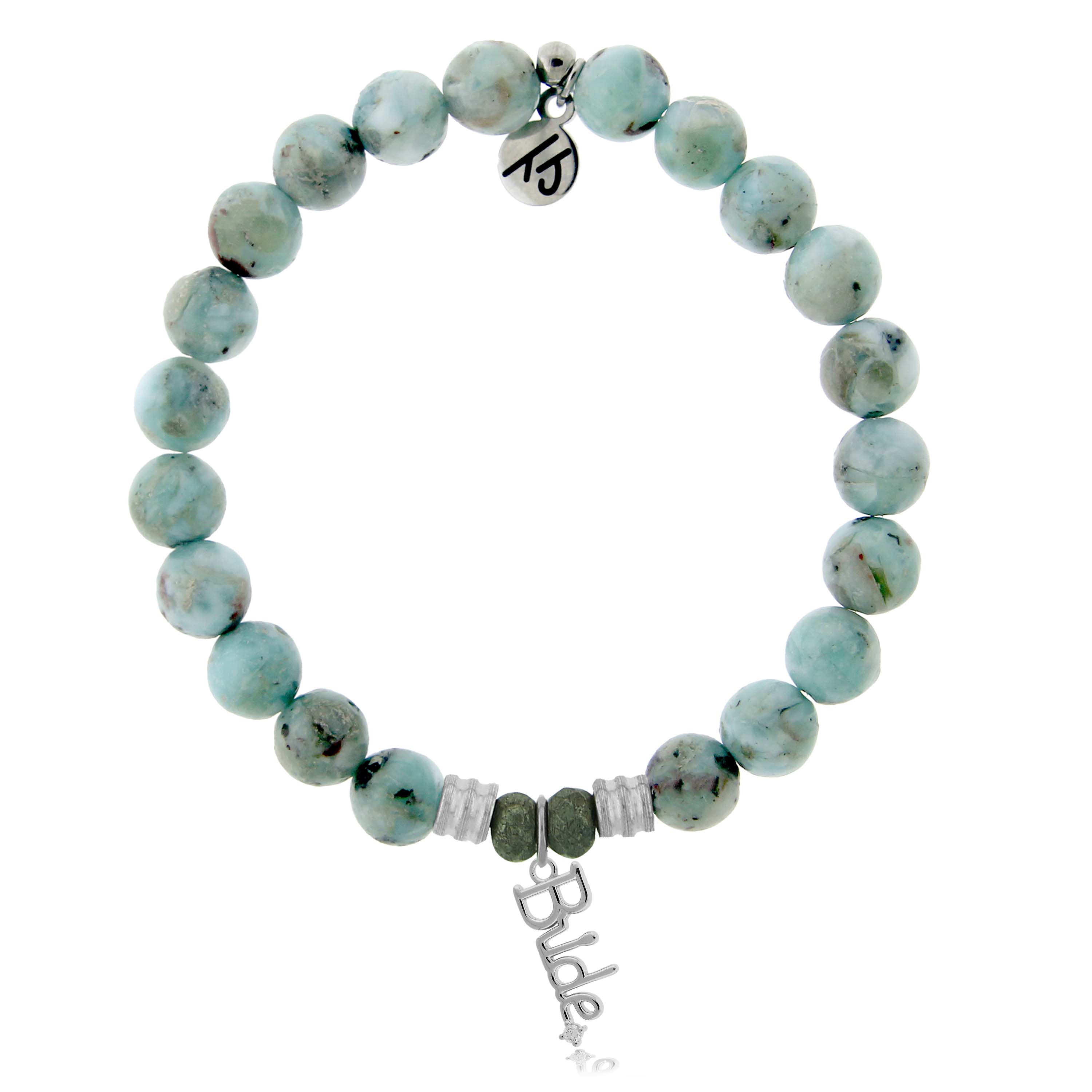 Larimar Stone Bracelet with Bride Sterling Silver Charm