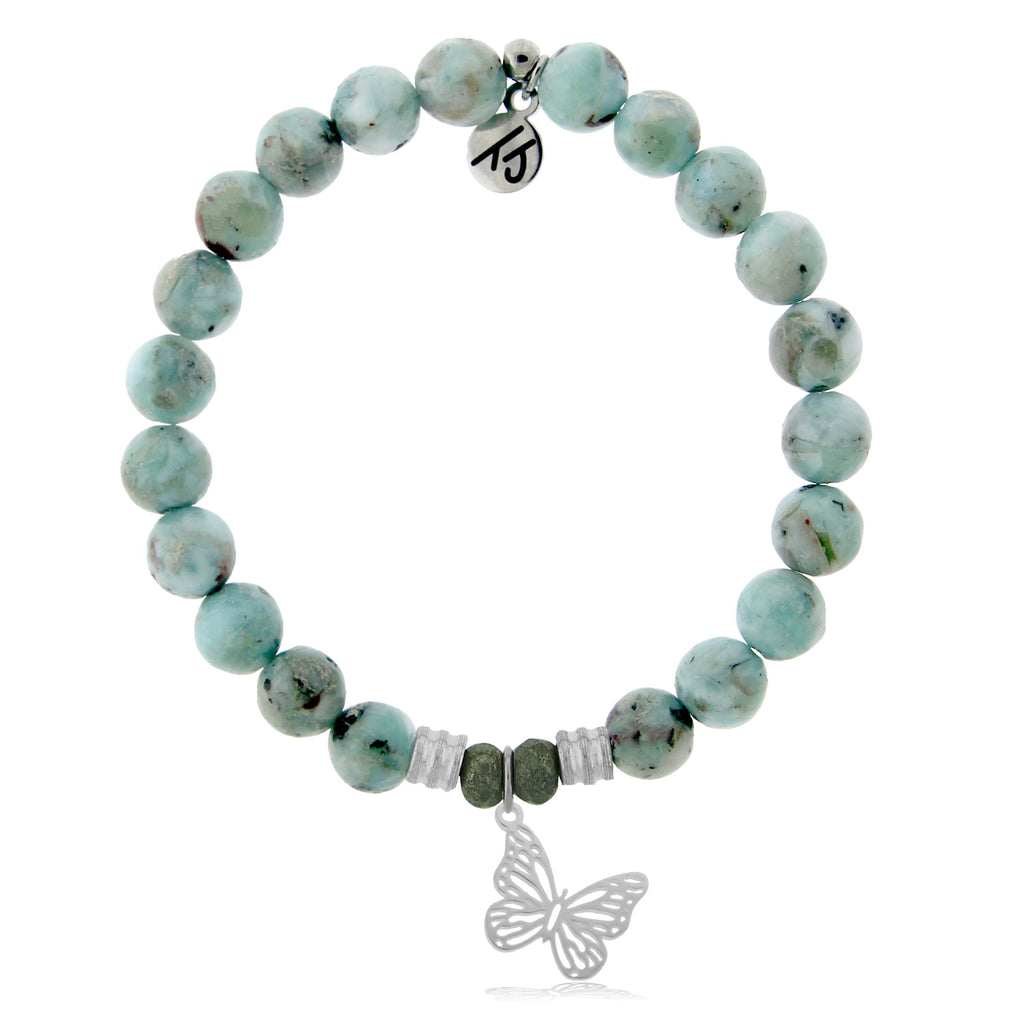 Larimar Stone Bracelet with Butterfly Sterling Silver Charm