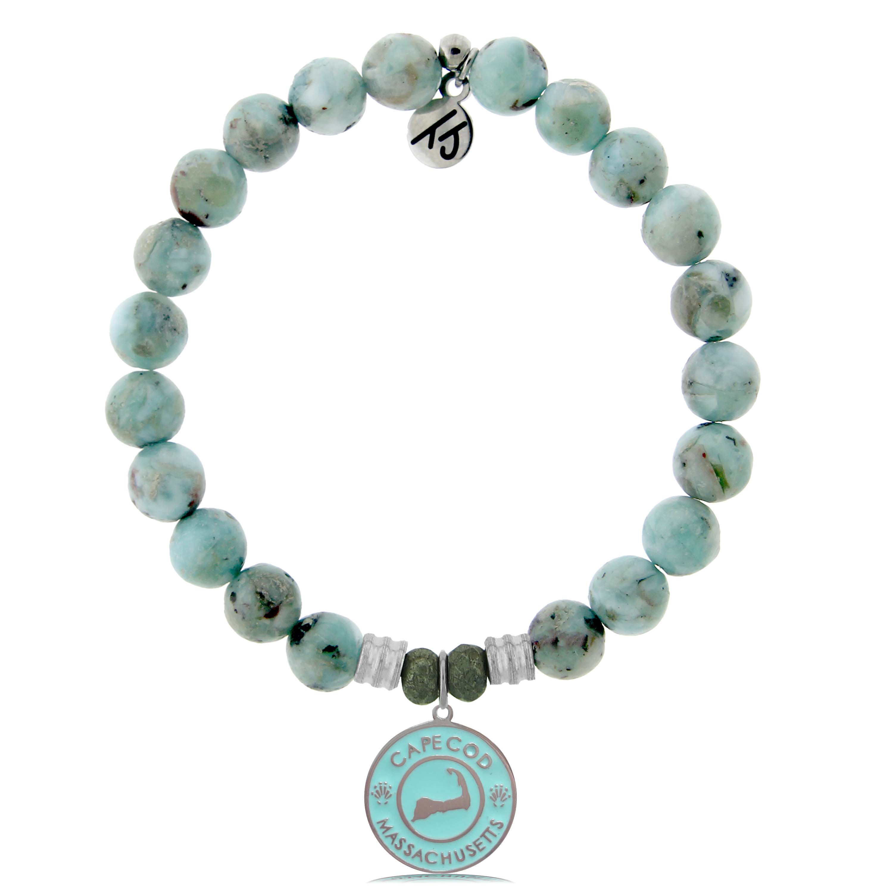 Larimar Stone Bracelet with Cape Cod Enamel Sterling Silver Charm