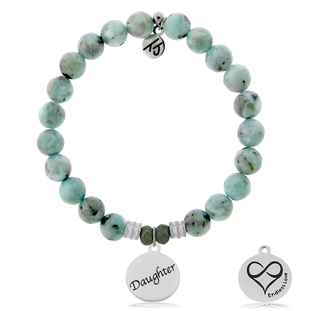Larimar Stone Bracelet with Daughter Sterling Silver Charm