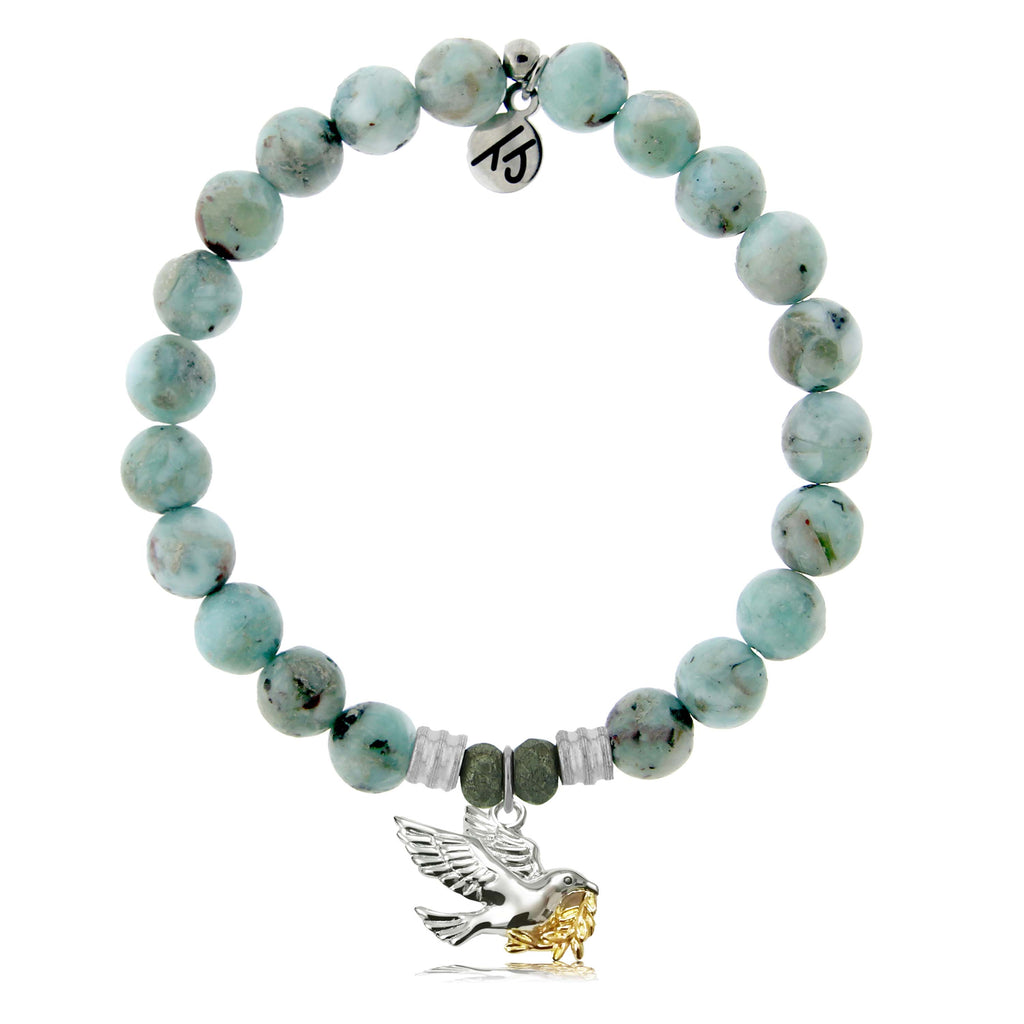 Larimar Stone Bracelet with Dove Sterling Silver Charm