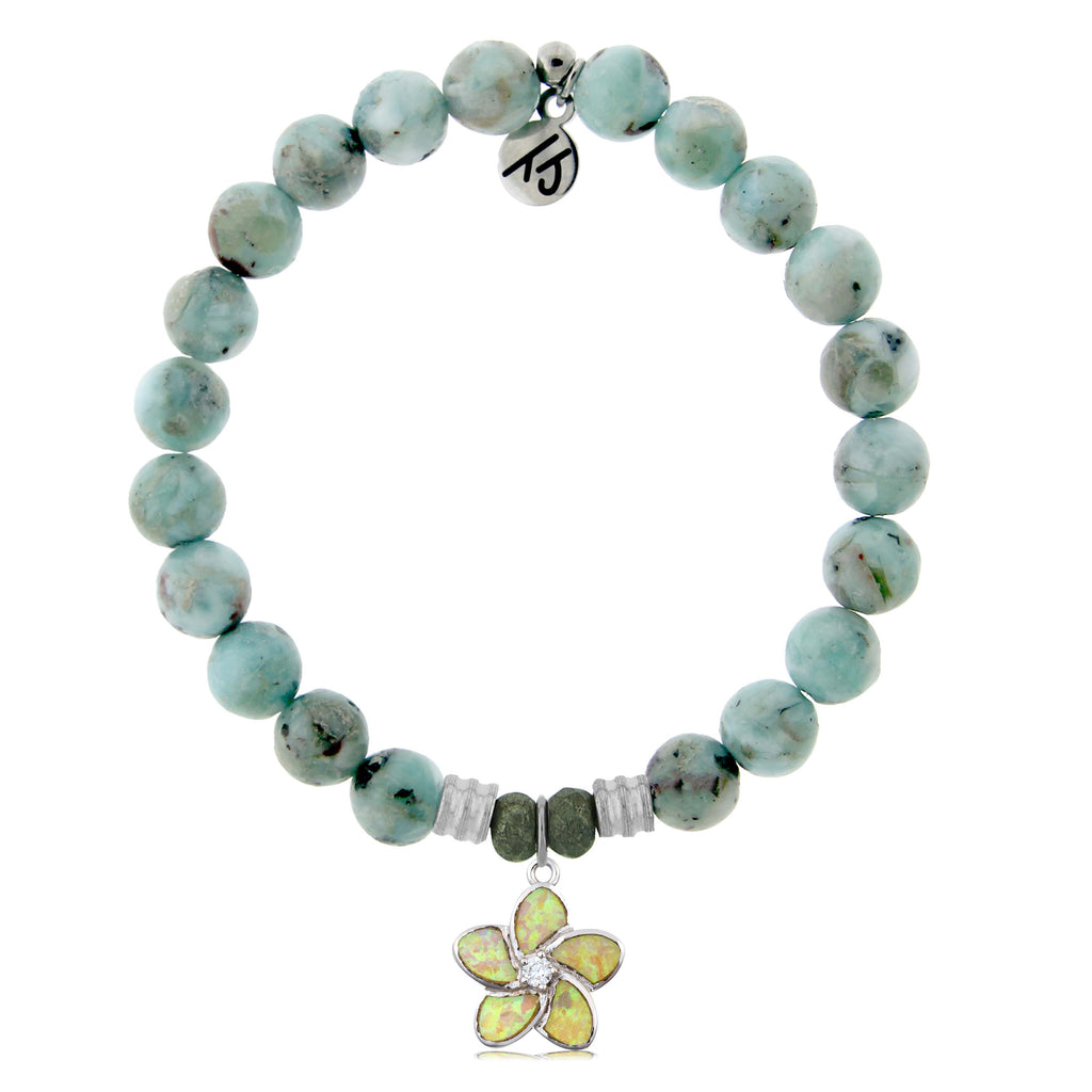 Larimar Stone Bracelet with Flower of Positivity Sterling Silver Charm