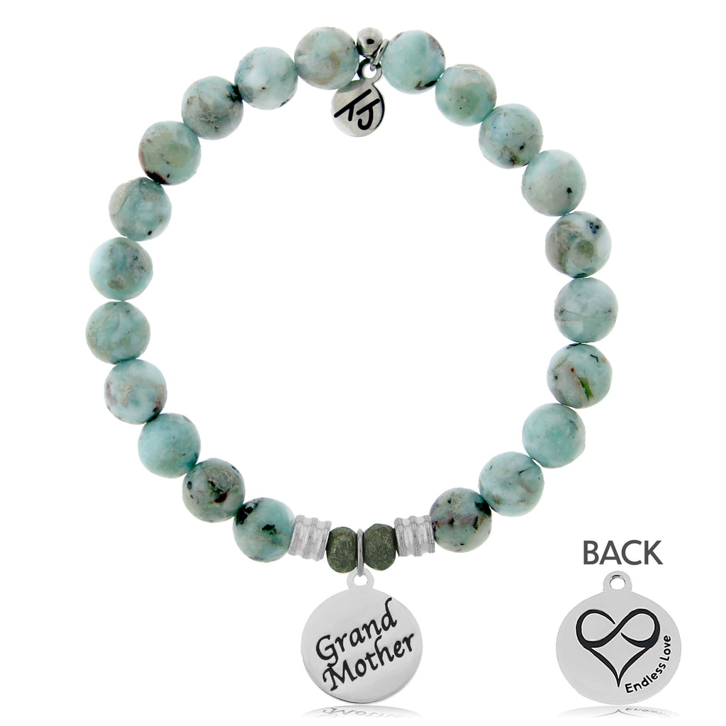 Larimar Stone Bracelet with Grandmother Sterling Silver Charm
