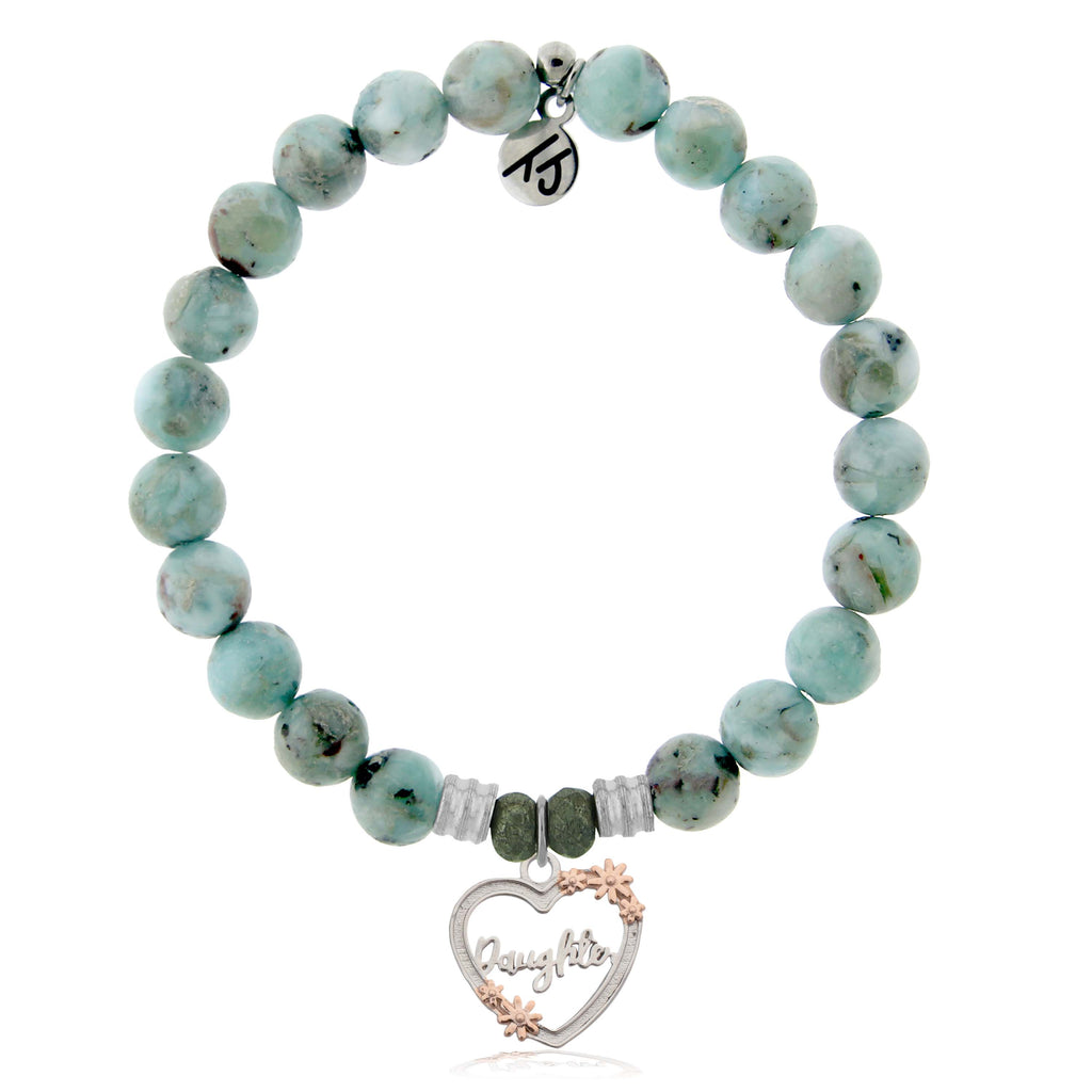 Larimar Stone Bracelet with Heart Daughter Sterling Silver Charm