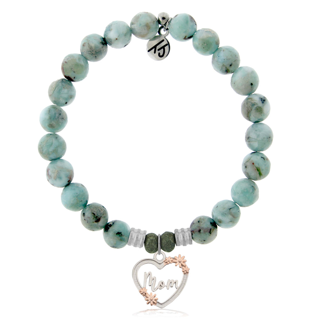 Larimar Stone Bracelet with Heart Mom Sterling Silver Charm