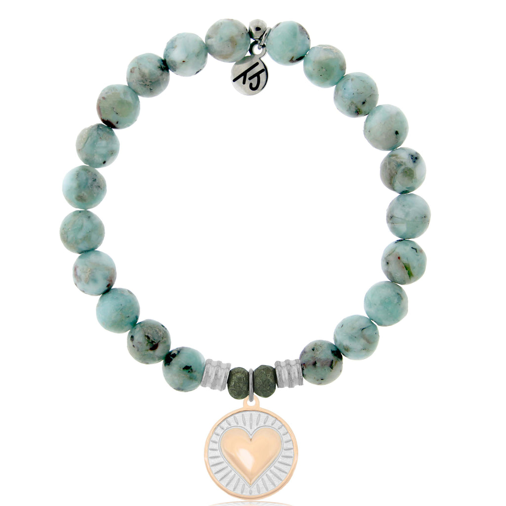 Larimar Stone Bracelet with Heart of Gold Sterling Silver Charm