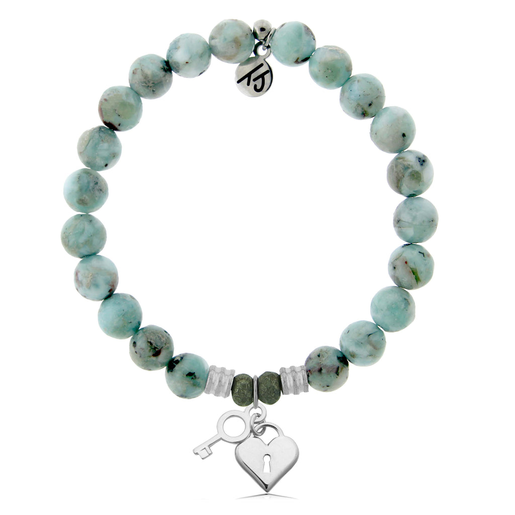 Larimar Stone Bracelet with Key to my Heart Sterling Silver Charm
