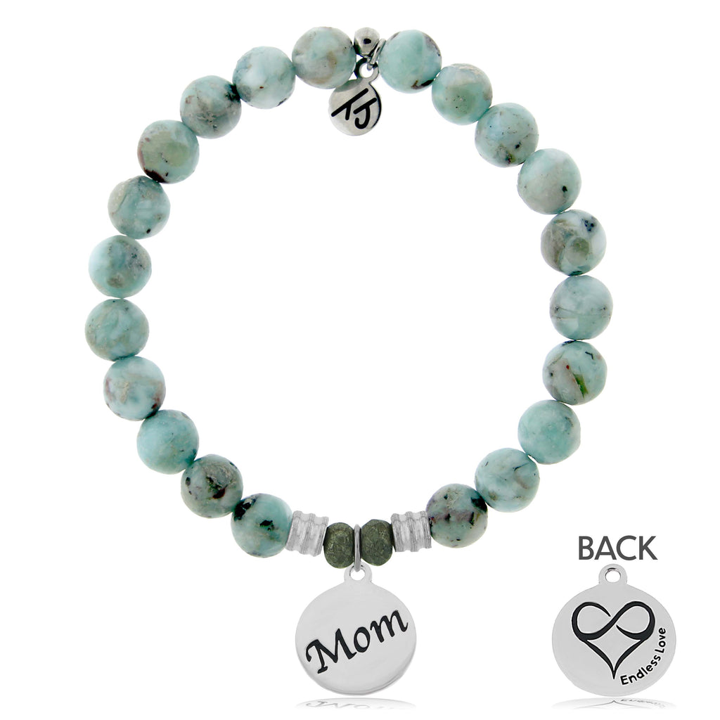 Larimar Stone Bracelet with Mom Sterling Silver Charm