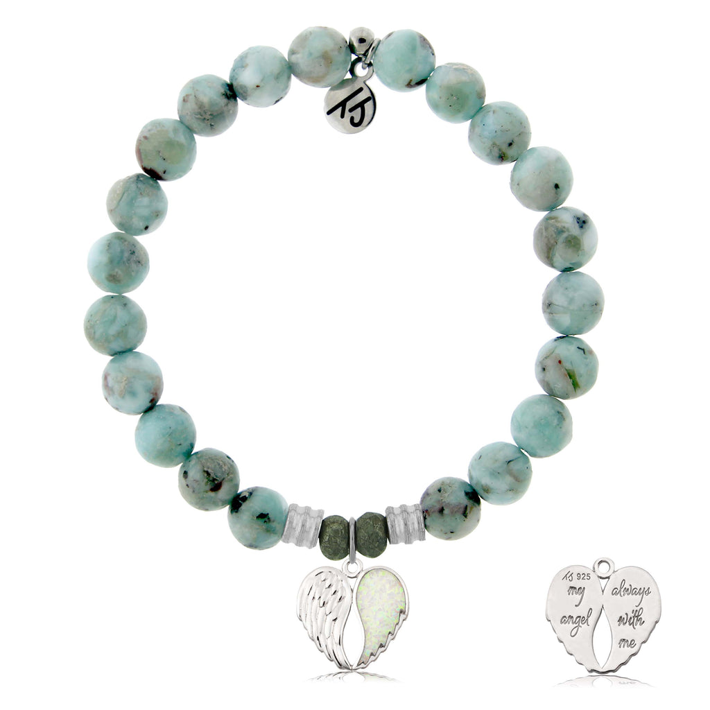 Larimar Stone Bracelet with My Angel Sterling Silver Charm