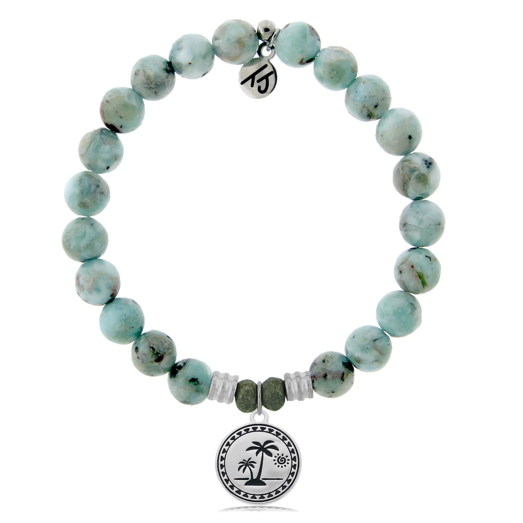Larimar Stone Bracelet with Palm Tree Sterling Silver Charm