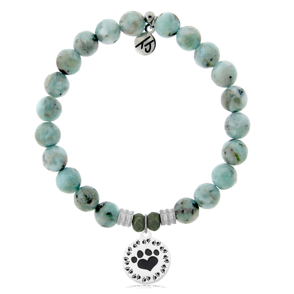 Larimar Stone Bracelet with Paw Print Sterling Silver Charm