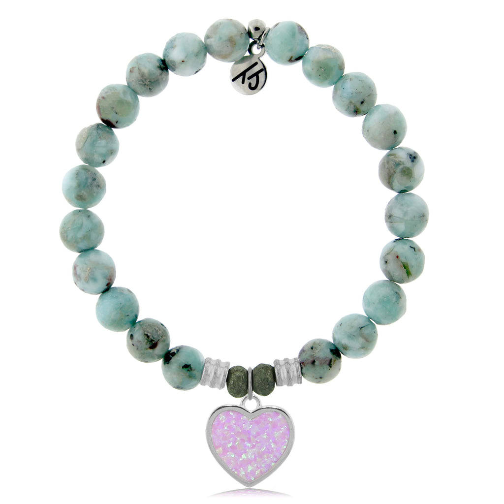 Larimar Stone Bracelet with Pink Opal Heart Sterling Silver Charm