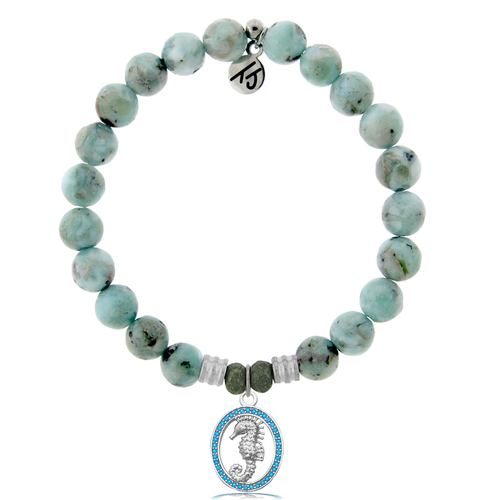 Larimar Stone Bracelet with Seahorse Sterling Silver Charm