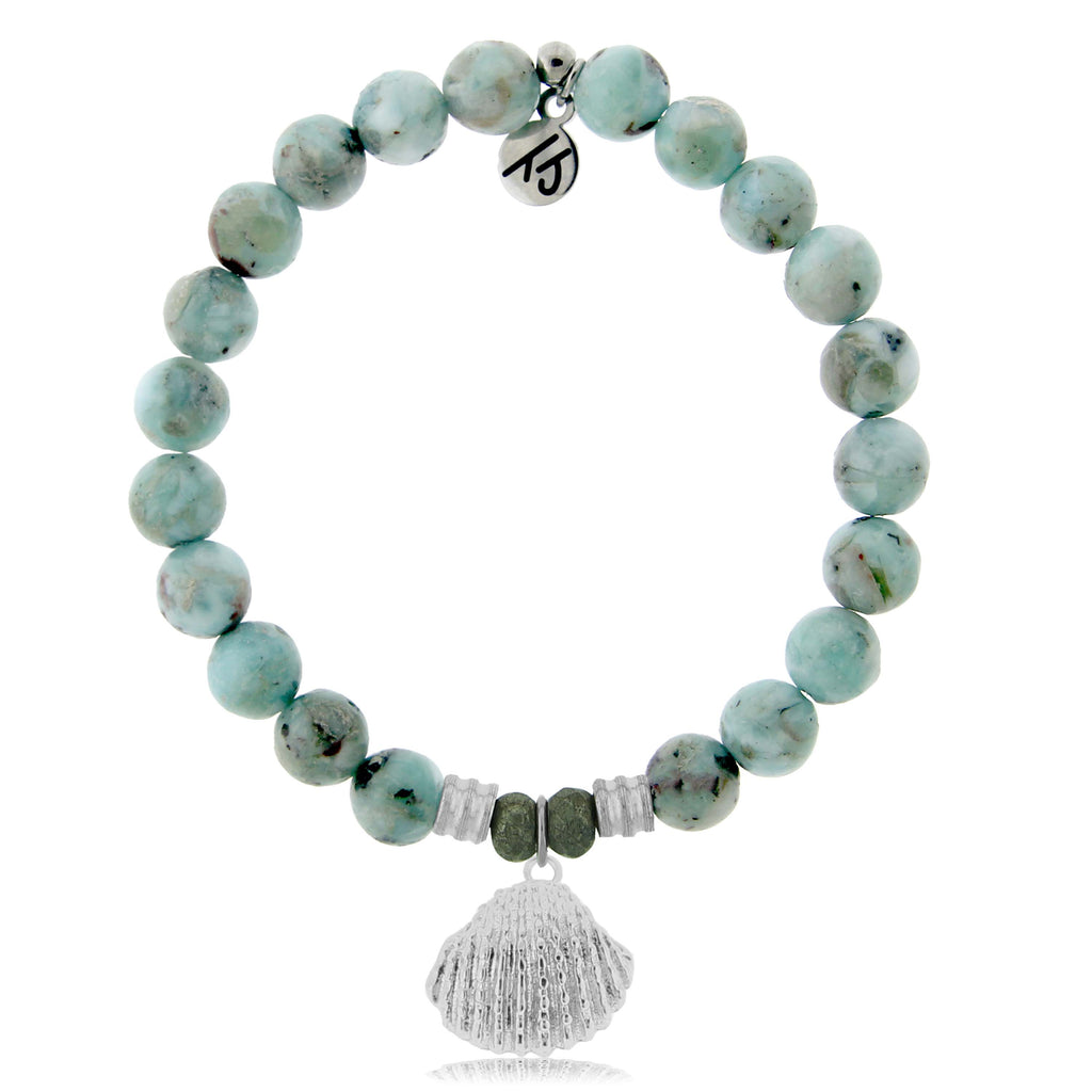 Larimar Stone Bracelet with Seashell Sterling Silver Charm