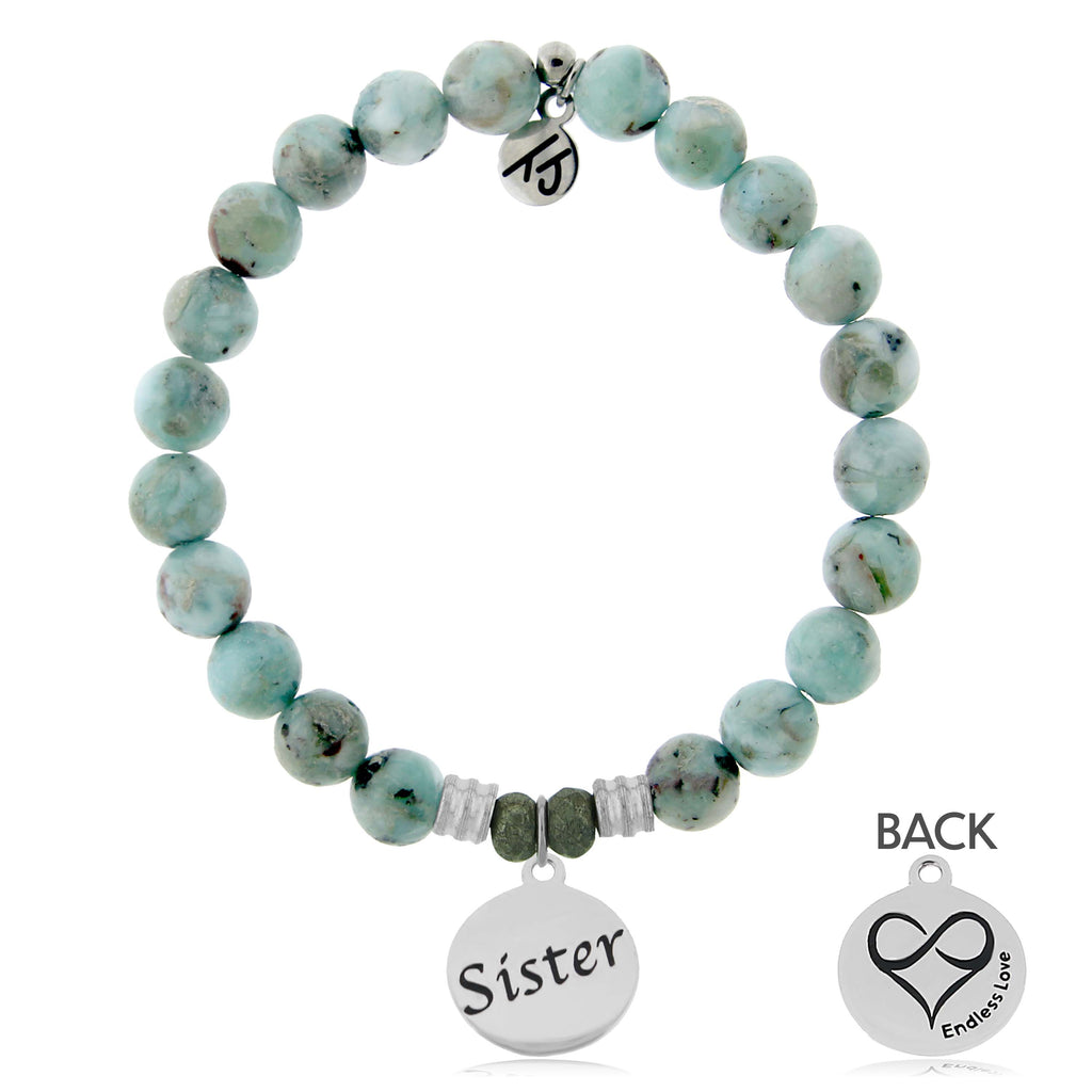 Larimar Stone Bracelet with Sister Sterling Silver Charm
