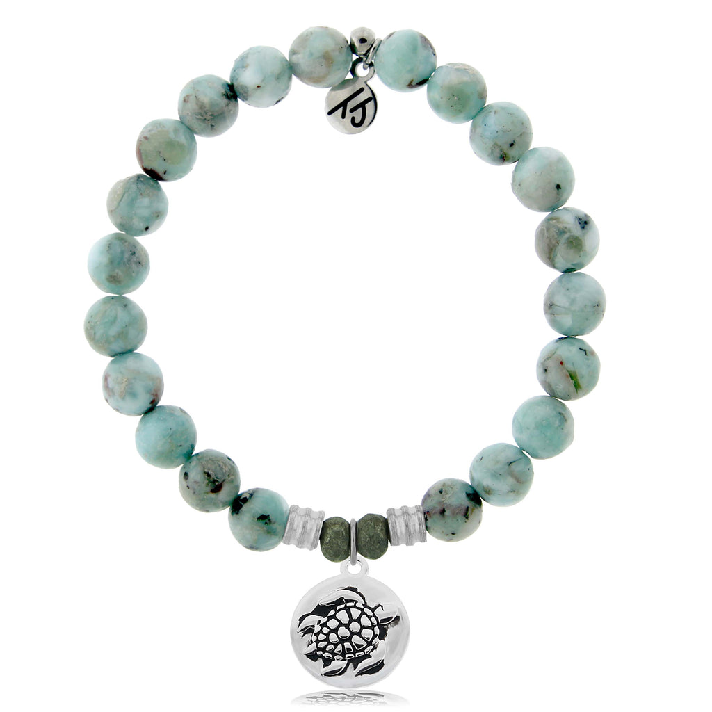 Larimar Stone Bracelet with Turtle Sterling Silver Charm