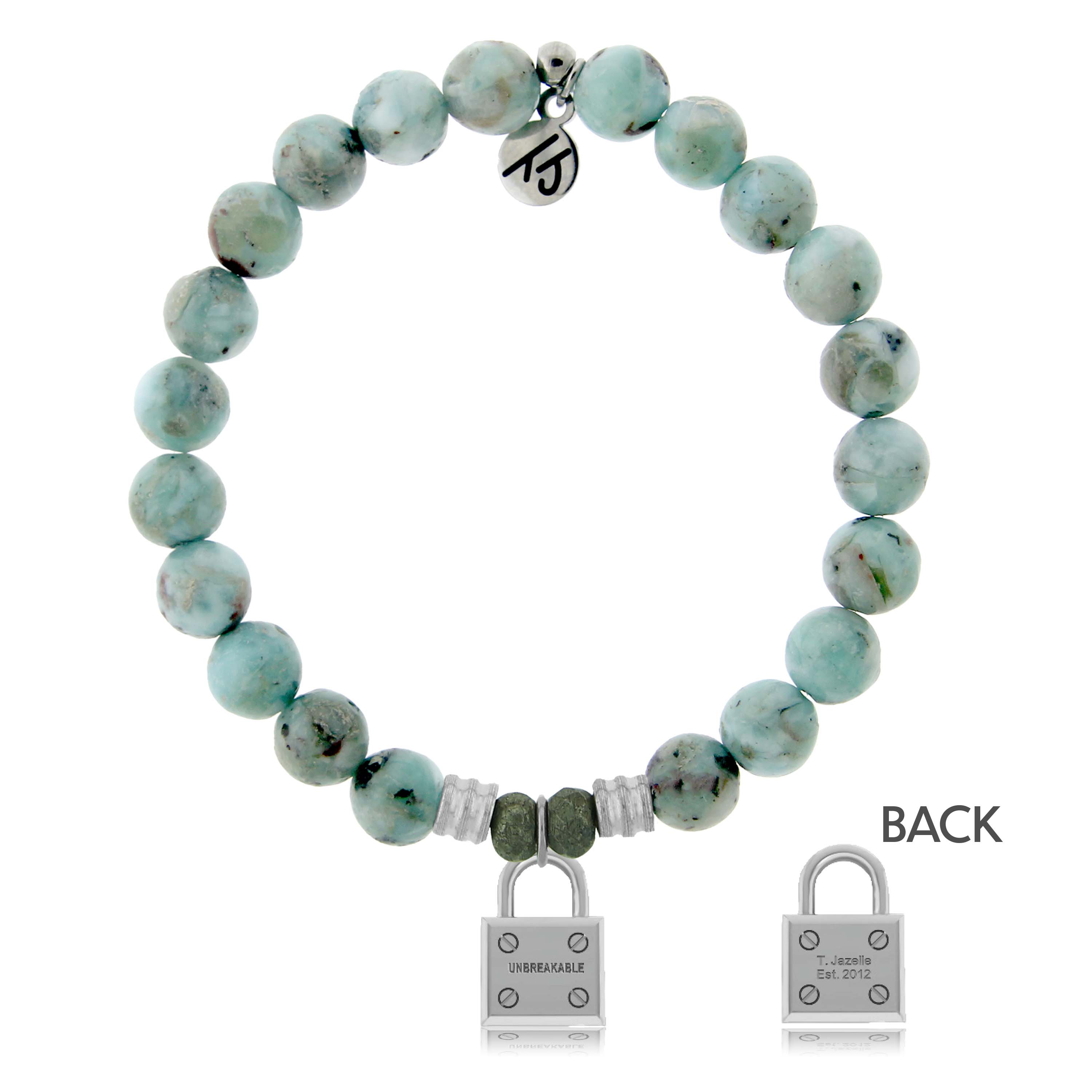 Larimar Gemstone Bracelet with Unbreakable Sterling Silver Charm