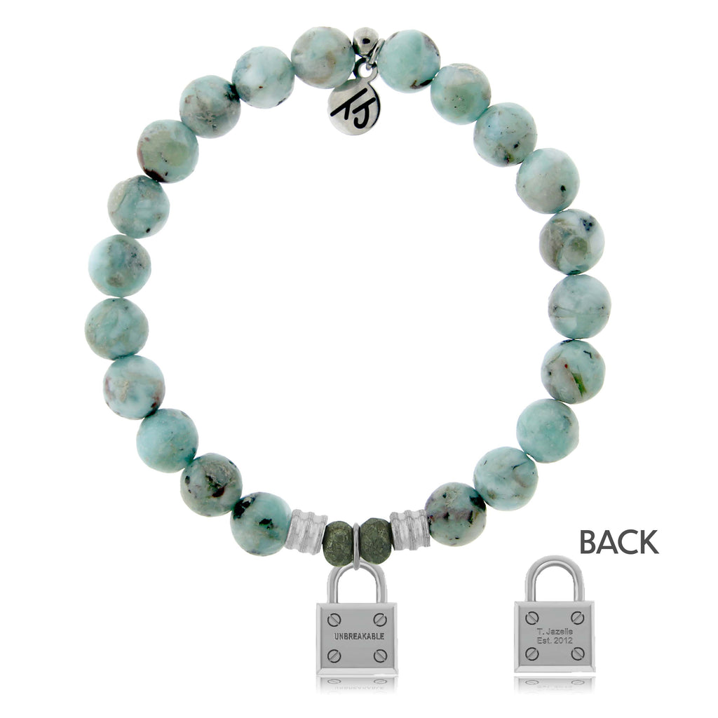 Larimar Stone Bracelet with Unbreakable Sterling Silver Charm