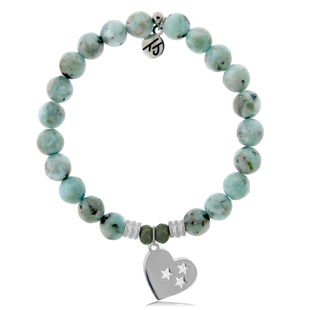 Larimar Stone Bracelet with Wishing Heart Sterling Silver Charm