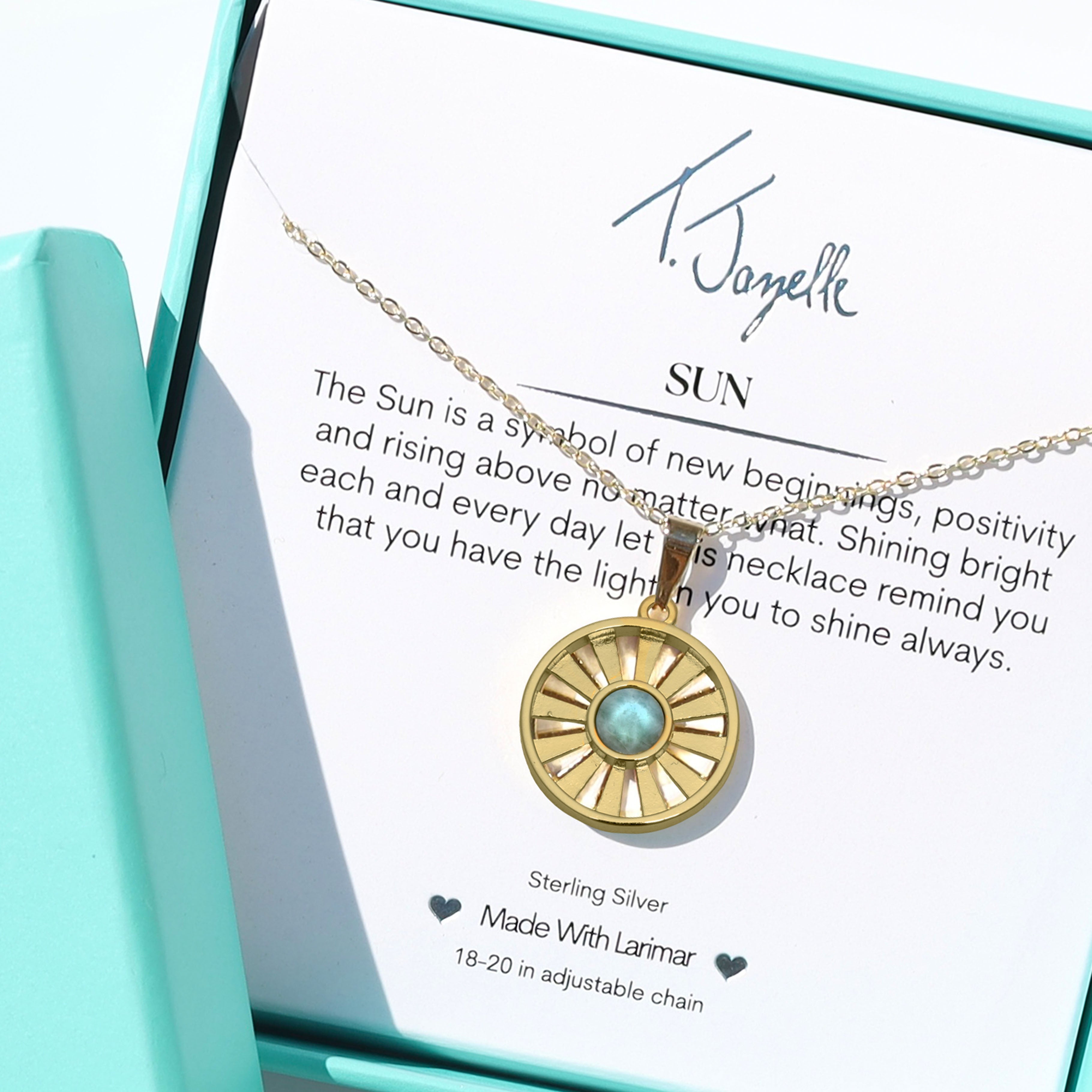 Larimar Sun Gold Charm Necklace